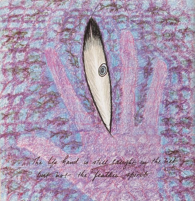 'Magic Finger': a hand vanishes leaving one vaginal feathery finger; dream-sketch by Katherine Metcalf Nelson.