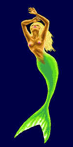 A green mermaid in deep water. Sketch of a dream by Wayan. Click to enlarge.