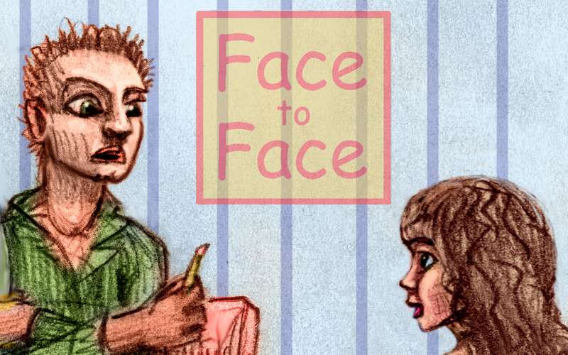 Sketch of a dream by Chris Wayan: a rigid guy interviews a relaxed girl on a TV show called Face to Face.