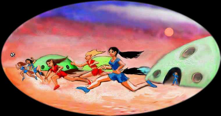 Mars-adapted girls play air-polo between the colony domes. Dream image by Wayan; click to enlarge