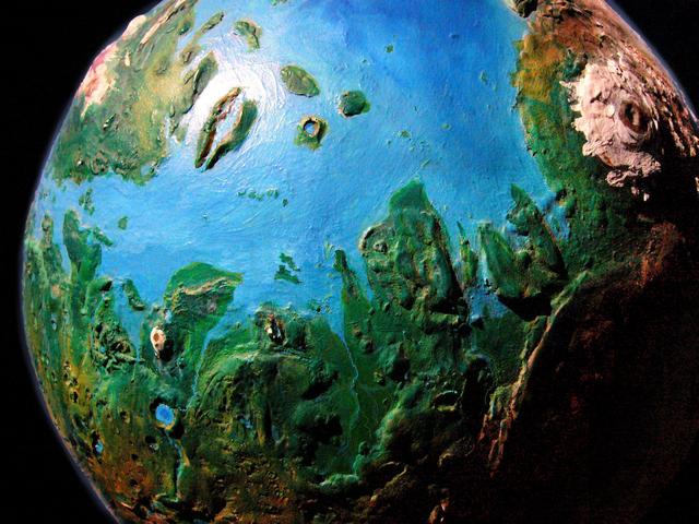 View of Mars 1000 years from now: equatorial forests of Aeolia and Amazonis. Model by Wayan. Click to enlarge.