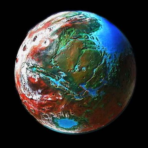 Mars with small seas and thin forests. Dream sketch by Wayan. Click to enlarge.