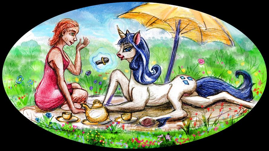 Rarity from 'My Little Pony' interviewed by a reporter. Dream sketch by Wayan. Click to enlarge.