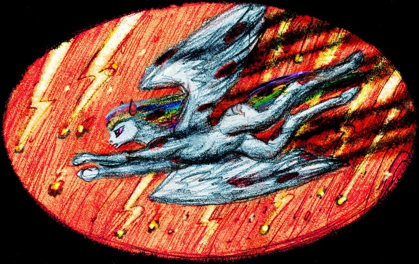 Rainbow Dash, from 'My Little Pony', killed by the Chicxulub impact. Dream sketch by Wayan. Click to enlarge.