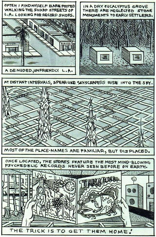 Comic by Gary Panter about his dreamscapes, titled 'Nightmare Studio'; page 3.