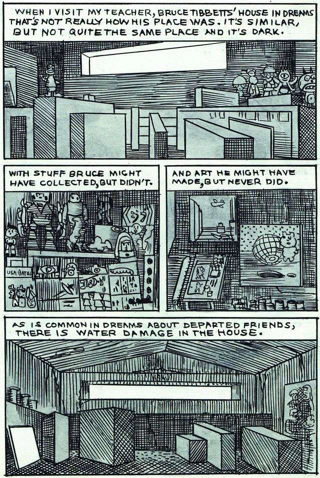 Comic by Gary Panter about his dreamscapes, titled 'Nightmare Studio'; page 4.