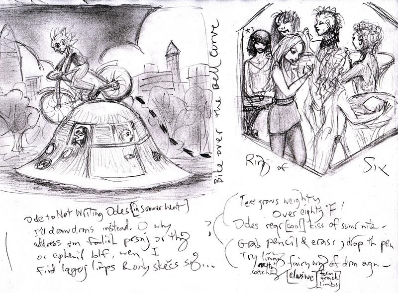 Dream sketches and rough draft of ode on same page, by Wayan.