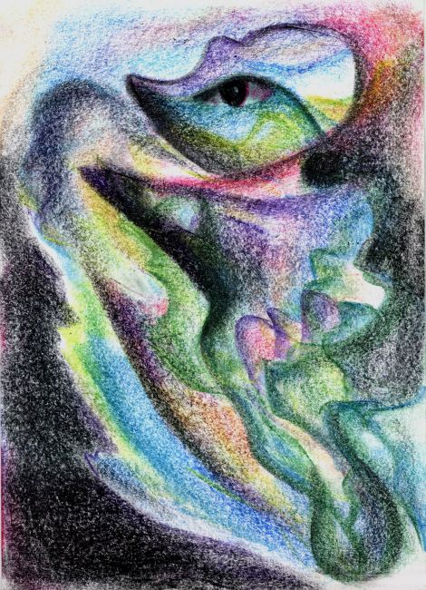 Reef creature off subarctic Dagda, a continent on Oisin, moon of Lyr. Pastel sketch by Wayan.