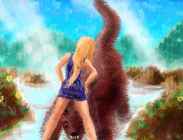 Dream: ankle-deep in a steaming pool, a small blonde girl stares down a hulking beast.