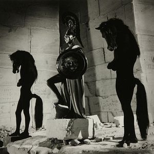 Minerva & her horsemen in 'Orpheus', a film by Jean Cocteau. Click to enlarge.