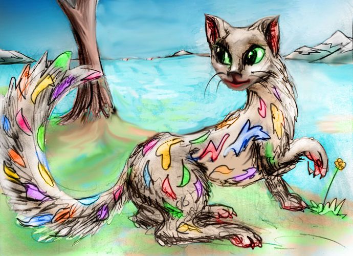 Sketch of a dream by Chris Wayan: an alien from Titan who looks a bit like a paint-splattered ermine/otter.
