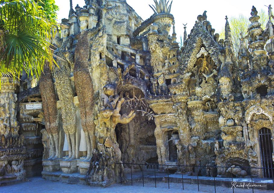 Palais Ideal (east side; photo by Rachel Laurence), a dream palace by Ferdinand Cheval.