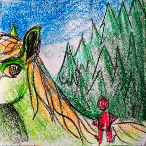 I climb a pass only to find the grass is a mare's mane. Dream sketch by Wayan.