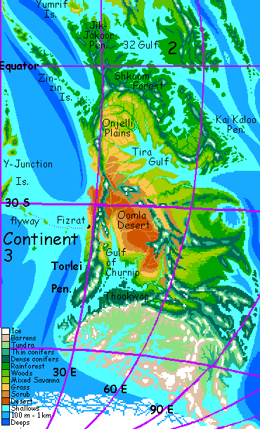Map of Continent 3 on Pegasia, an Earthlike moon.