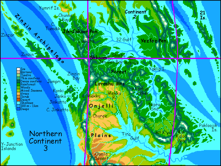 Map of northern Continent 3 on Pegasia, an Earthlike moon.