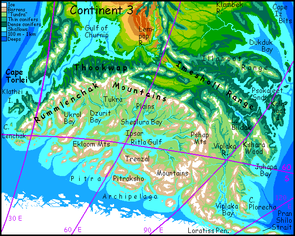 Map of the Drimrol homeland: subpolar Continent 3 on Pegasia.