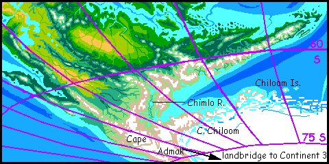 Map of southern tundra and landbridge of Continent 9 on Pegasia, an Earthlike moon.