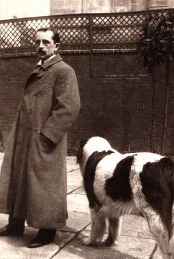 JM Barrie, author of Peter Pan, with his dog Luatha--model for Nana?