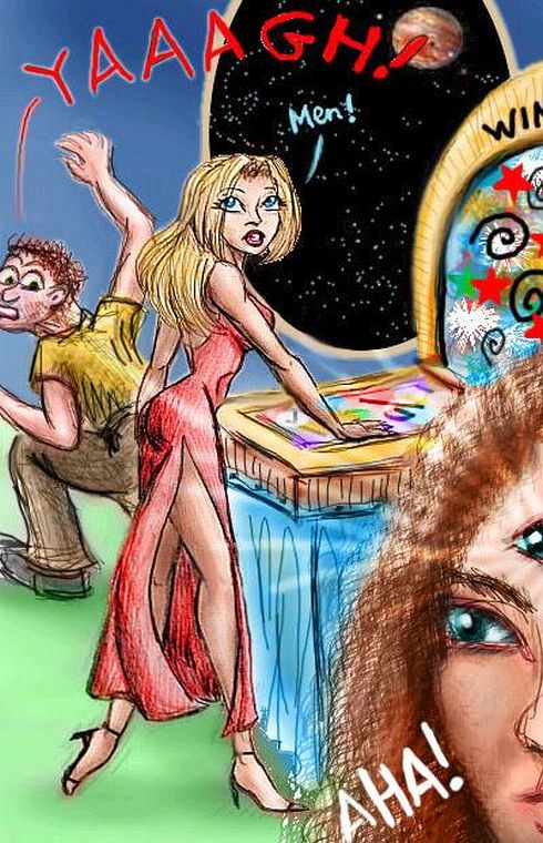 Dream: my third eye sees through a pinball scam. The bar-girl's confederate under the table flees in panic. She just rolls her eyes. Jupiter looms through the porthole.