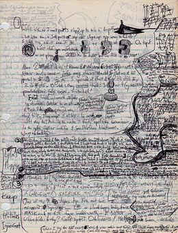 Random page of 1980s dream-journal by Wayan. Click to enlarge.