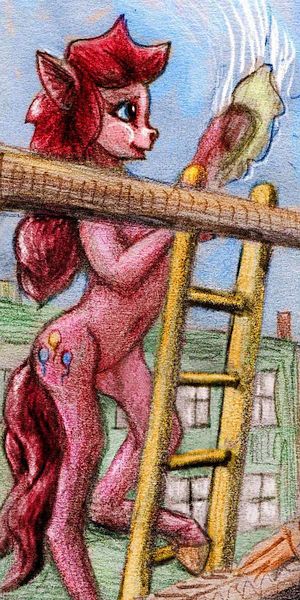 Pinkie, the ditzy party animal from My Little Pony, on a ladder, cleaning my Windows of Perception. Dream sketch by Wayan. Click to enlarge.