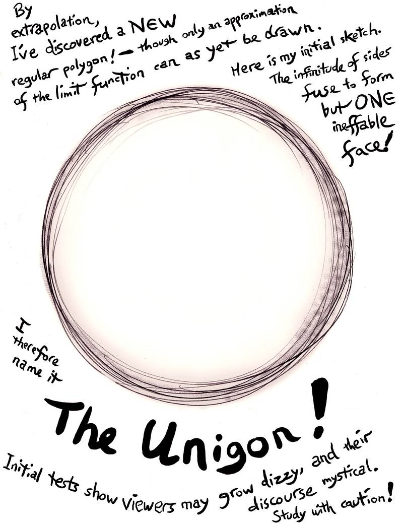 Back cover of 'Polygon Dreams', titled 'The Unigon'; experimental comic by Wayan.