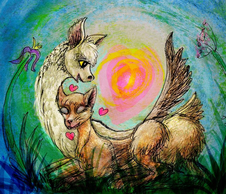 Vicuna and coyote in love. Dream sketch by Wayan. Click to enlarge.