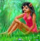 Short girl sitting in the grass