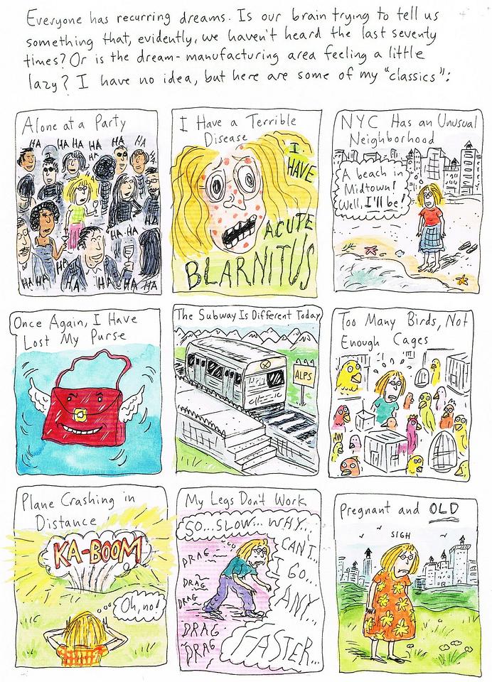 Cartoon of recurring dream types by Roz Chast.