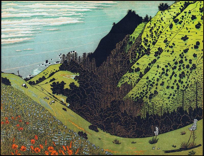 'Vicente Canyon', print by Tom Killion, 1996, from 'California's Wild Edge'. Click to enlarge.
