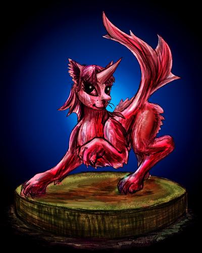 A ruby unicorn figurine seen in a girl's art studio. Dream sketch by Wayan. Click to enlarge.