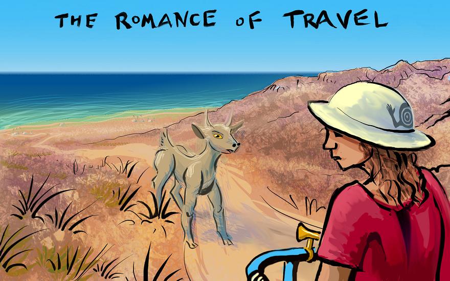 Western Sahara, looking down at the sea. Sketch of a dream by Wayan. Click to enlarge.