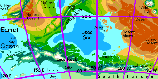 The Leas Sea basin on Serrana, an experimental climatological hybrid of Earth and Mars.