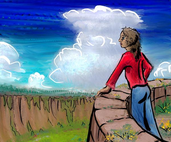Spot a thunderhead from a watchtower. Dream sketch by Wayan. Click to enlarge