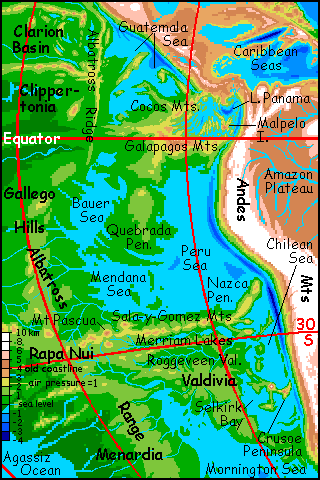 Map of the Nazca Basin on Siphonia, a study of the Earth with 90% of its water drained away.