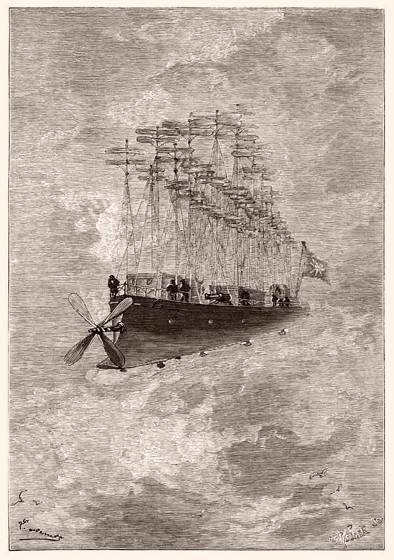 Halftone of the 'Clipper of the Clouds', a book by Jules Verne.