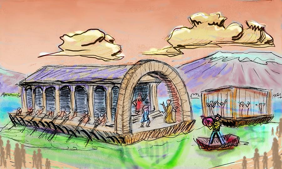 Floating theater in the Martian Sea. Dream sketch by Wayan. Click to enlarge.
