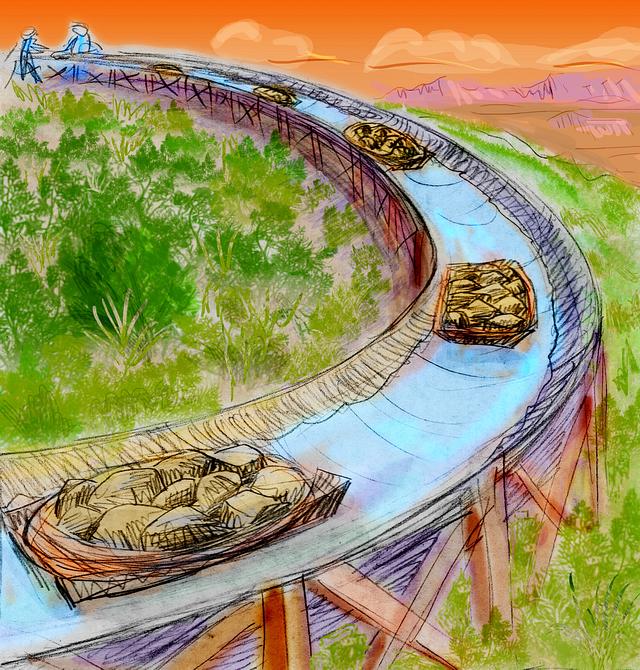 Gold mining on Mars. Dream sketch by Wayan. Click to enlarge.