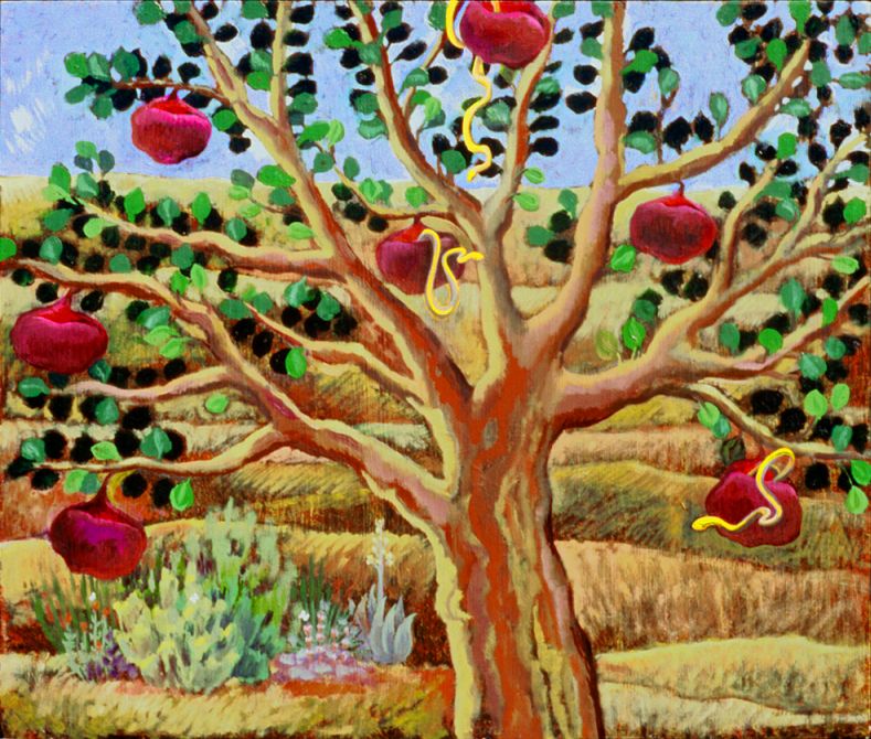 Dream painting titled 'Snake Pod Tree', by Jenny Badger Sultan. Click to enlarge