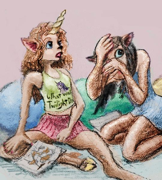 Art students sprout ears, hooves, horns. Dream sketch by Wayan. Click to enlarge.