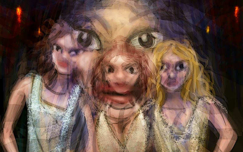 A spell blurs three women into one. Dream sketch by Wayan.