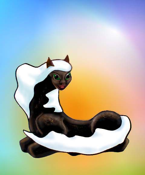 dream image of a black sphinx with a white horsetail and mane