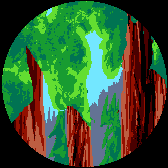 Redwood trunks; digital sketch by Wayan.