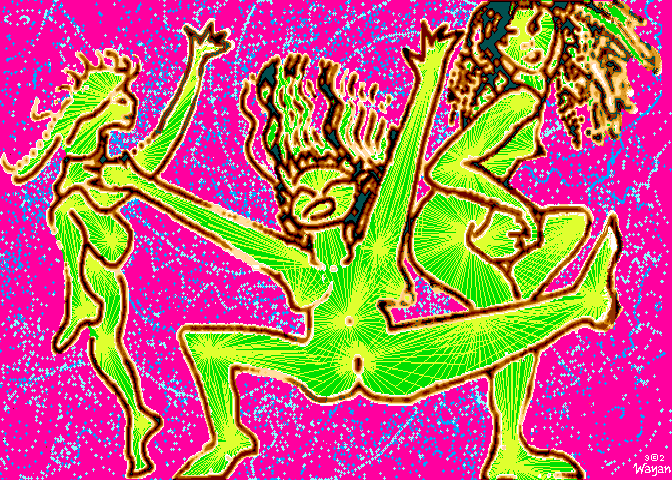 three scribbly nude dancers
