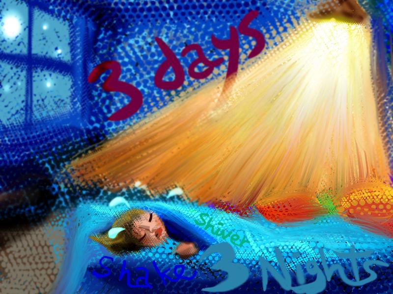 Shivering in bed for three days & nights. Dream sketch by Wayan. Click to enlarge.