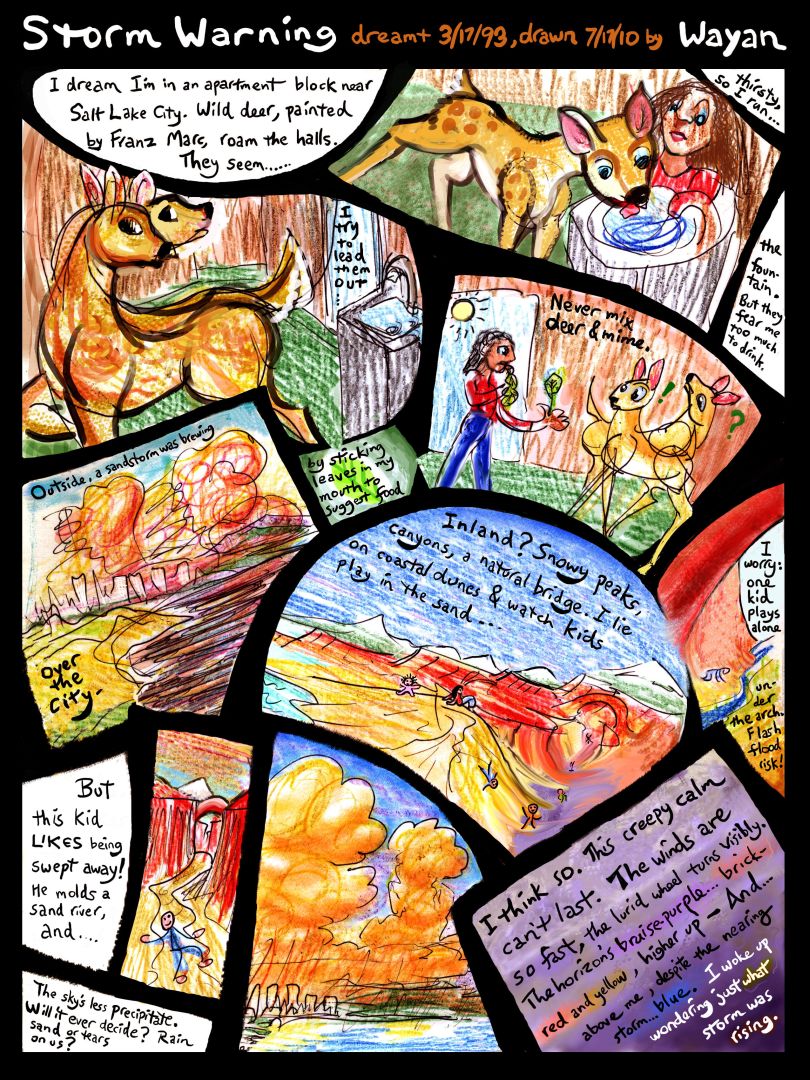 Storm Warning, a dream comic on deer and a sandstorm by Wayan.