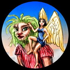 I was a small winged girl on my green-maned boyfriend's shoulder. Dream sketch by Wayan; click to enlarge.