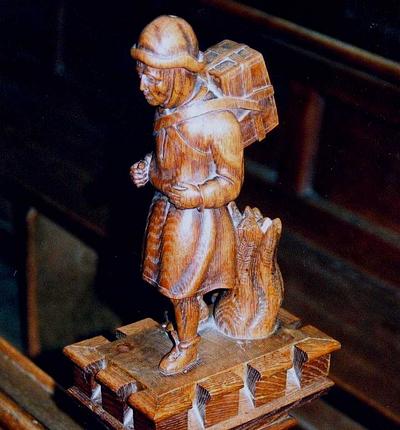 Wood carving of John Chapman in local church. Click to enlarge.