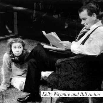 Black and white still photo of the play SYLVIA; Bill Anton as Greg and Kelly Waymire as his soliloquizing dog Sylvia