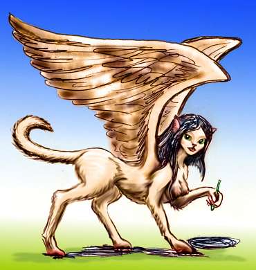 A lebbird, a sphinxlike native of Tharn, a low-gravity world like a warmer Mars. Click to enlarge.